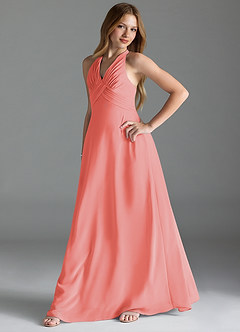Azazie Tessie Junior Coral A-Line Pleated Chiffon Dress image3