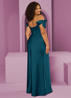 Barbie ♥ Azazie Bridesmaid Dresses Ink Blue Sheath Off the Shoulder Stretch Satin Convertible Dress image9