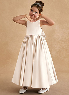 Azazie Bettie Flower Girl Dresses White Alabaster A-Line Bow Matte Satin Dress image2