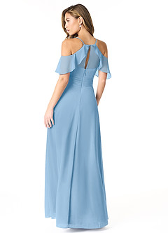 Azazie Dakota Bridesmaid Dresses Powder Blue A-Line V-Neck Pleated Chiffon Dress image2