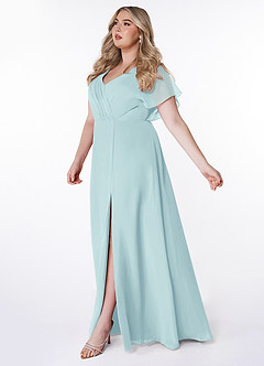 Azazie Rylee Bridesmaid Dresses Sea Glass A-Line Pleated Chiffon Dress image8