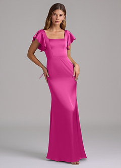 Azazie Elkie Bridesmaid Dresses Fuchsia Mermaid Square Neckline Stretch Satin Dress image5