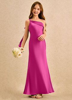 Azazie Almond Girls Formal Sukienki dla dziewczynek sypiących kwiaty Osłona Jedno ramię Satyna elastyczna Długość podłogi Sukienka image2