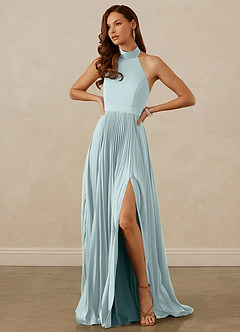 Christian Siriano Bridal for Azazie 1007 Bridesmaid Dresses Mist A-Line Pleated Stretch Satin Dress image4