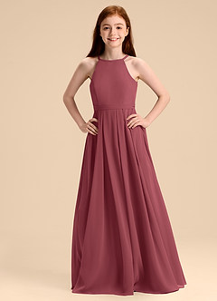 Azazie Arianthe Junior Merlot A-Line Pleated Chiffon Dress image1