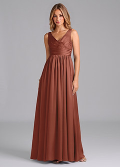 Azazie Keyla Bridesmaid Dresses Auburn A-Line Pleated Stretch Satin Dress image1