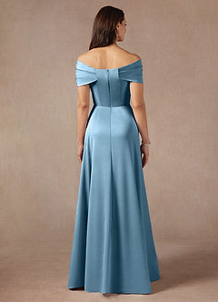 Azazie Amelia Kleider für die Brautmutter A-Linie Schulterfrei Stretch-Satin Kleid Stahlblau image6