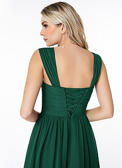 Azazie Angie Bridesmaid Dresses Emerald A-Line Corset Chiffon Dress image3
