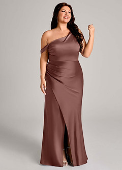 Azazie Madelyn Bridesmaid Dresses Espresso Mermaid One Shoulder Stretch Satin Convertible Dress image13