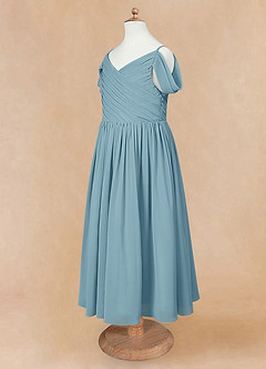 Azazie Chelle Flower Girl Dresses Moody Blue A-Line Pleated Chiffon Dress image8