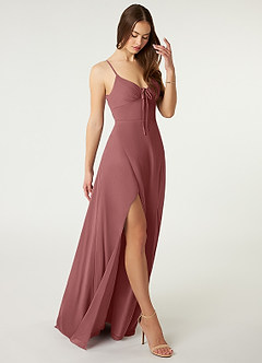 Azazie Minie Bridesmaid Dresses Amethyst A-Line Bow Chiffon Dress image1