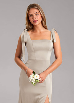 Azazie Frostine Bridesmaid Dresses Frost A-Line Bow Stretch Satin Dress image4
