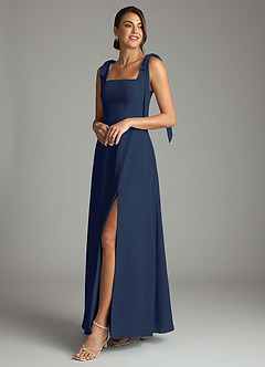 Azazie Debra Bridesmaid Dresses Dark Navy A-Line with Pockets Chiffon Convertible Dress image8