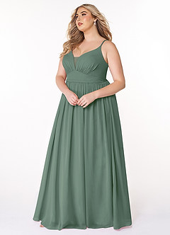 Azazie Rayna Bridesmaid Dresses Eucalyptus A-Line V-Neck Pleated Chiffon Dress image9
