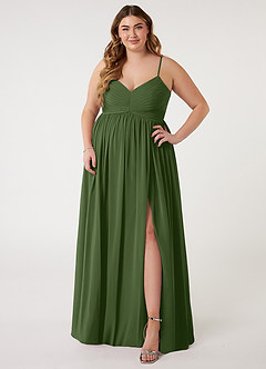 Azazie Alia Robes de demoiselle d'honneur Robe Trapèze en Mousseline de soie Plissée Olive image6