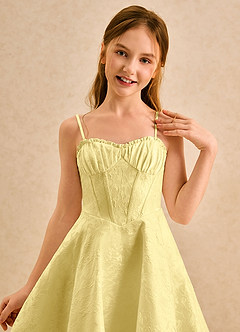 Azazie Posey Girls Formal Jurken voor bloemenmeisjes A-Lijn Jurk van Bloemenjacquard Sweetheart Halslijn Kanarie image6