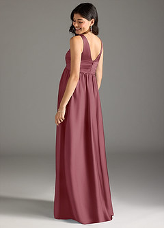 Azazie Yetta Maternity Bridesmaid Dresses A-Line Pleated Stretch Satin Floor-Length Dress image3