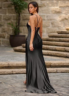 Lustre Black Satin Prom Dress image3