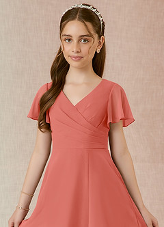 Azazie Induh Junior Jurk van Chiffon met A-Lijn Gedrapeerd Zalm Roze image4