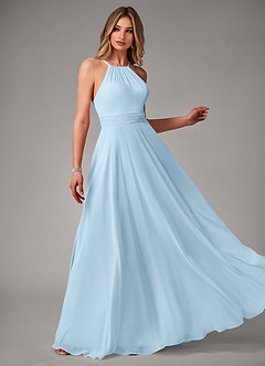 Azazie Amalia Robes de demoiselle d'honneur Robe Trapèze en Mousseline de soie Plissée Bleu Ciel image4