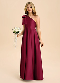 Azazie Penguin Junior Abito A-Line in Raso Elasticizzato Fiocco Borgogna image5