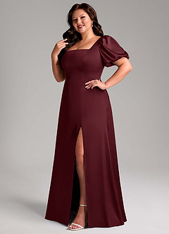 Azazie Fyona Vestidos de damas de honor Vestido de Cabernet de Satén Elástico de Corte en A con Plisado image12