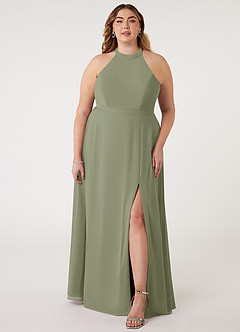 Azazie Clarice Abiti da Damigella Abito A-Line in Chiffon con Scollo Halter Pistacchio image8