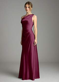 Azazie Emerson Bridesmaid Dresses Mulberry Mermaid Off the Shoulder Stretch Satin Dress image4