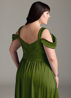 Azazie Lianne Bridesmaid Dresses Juniper A-Line Off the Shoulder Stretch Satin Dress image15