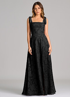 Azazie Debra Bridesmaid Dresses Black A-Line with Pockets Floral Burnout Dress image4