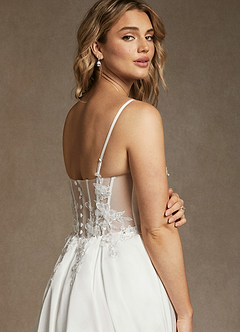 Azazie Sariah Vestidos de novia Vestido de Diamante Blanco de Satén Elástico de Corte en A con Encaje image8