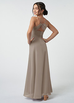 Azazie Avelina Junior Taupe A-Line Pleated Chiffon Dress image5