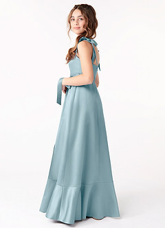 Azazie Barbara Junior Moody Blue A-Line Bow Stretch Satin Dress image2