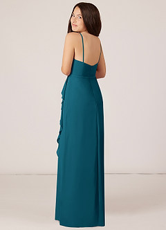 Azazie Kaylee Junior Ink Blue A-Line with Belt Chiffon Dress image5