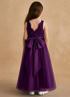 Azazie Cinna Flower Girl Dresses Grape A-Line Lace Tulle Dress image2