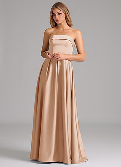 Azazie Lucienne Robes de demoiselle d'honneur Robe Trapèze Convertible en Satin extensible Sans bretelle Rose Perle image4