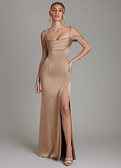 Azazie Nira Brautjungfernkleider Meerjungfrau-Linie Korsett Stretch-Satin Kleid Taupe image4