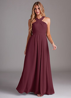 Azazie Dixie Jurken voor bruidsmeisjes Jurk van Chiffon met A-Lijn Houder Gevouwen Cabernet image3