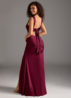 Azazie Jesaphine Bridesmaid Dresses Burgundy Sheath Bow Stretch Satin Dress image2