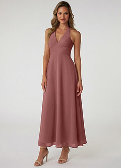 Azazie Tessie Abiti da Damigella Abito A-Line in Chiffon Plissettato Rosa Del Deserto image1