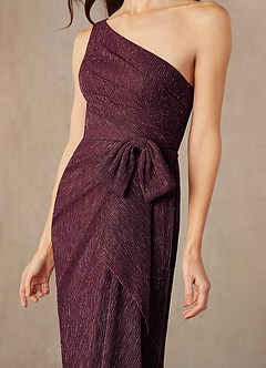 Azazie Jocelyn Mother of the Bride Dresses Berry Sheath One Shoulder Metallic Mesh Dress image3