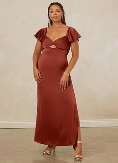 Christian Siriano Bridal for Azazie 1005 Robes de demoiselle d'honneur Robe Fourreau en Satin extensible Encolure en Forme de Cœur Terracotta image9