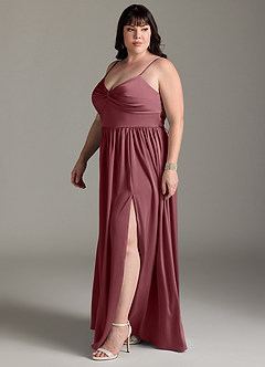 Azazie Zeya Robes de demoiselle d'honneur Robe Trapèze en Satin extensible Plissée Rose Du Désert image13