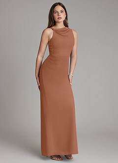 Azazie Charice Bridesmaid Dresses Bronzer Sheath Pleated Chiffon Dress image4