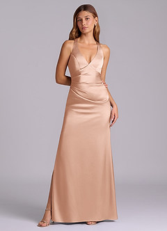 Azazie Amelie Bridesmaid Dresses Rose Gold A-Line Pleated Stretch Satin Dress image4