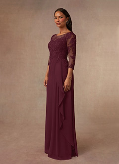 Azazie Calanthe vestidos de madre de la novia Vestido de Cabernet de Gasa de Corte En A con Scoop image2