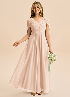 Azazie Emma Junior Robe Trapèze en Mousseline de soie Plissée Rose Perle image5