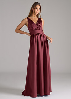 Azazie Kora Brautjungfernkleider A-Linie Plissee Stretch-Satin Kleid Merlot image3