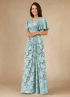 Azazie Emmeline Mère de la mariée Robes Robe Trapèze en Blumen-Burnout Plissée Brume image3