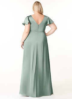 Azazie Soren Bridesmaid Dresses Agave A-Line Pleated Stretch Satin Dress image9